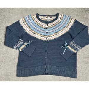 Vintage Tiara International Sweater Womens XL Blue Cardigan Fair Isle Knit Y2K